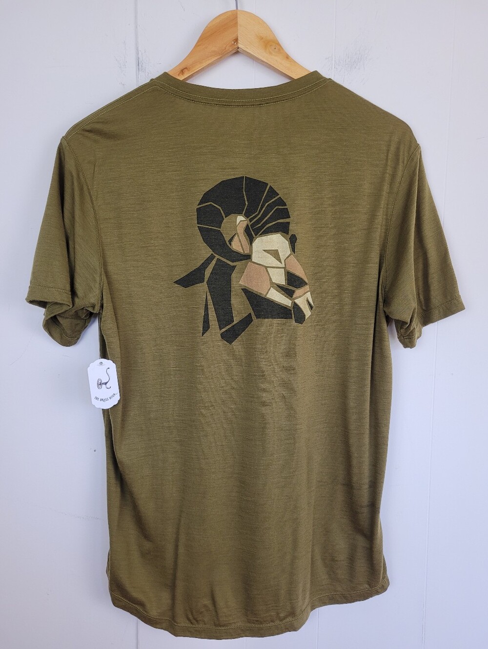 Ibex Mens Medium Olive Green 100% Merino Wool Graphic T-Shirt